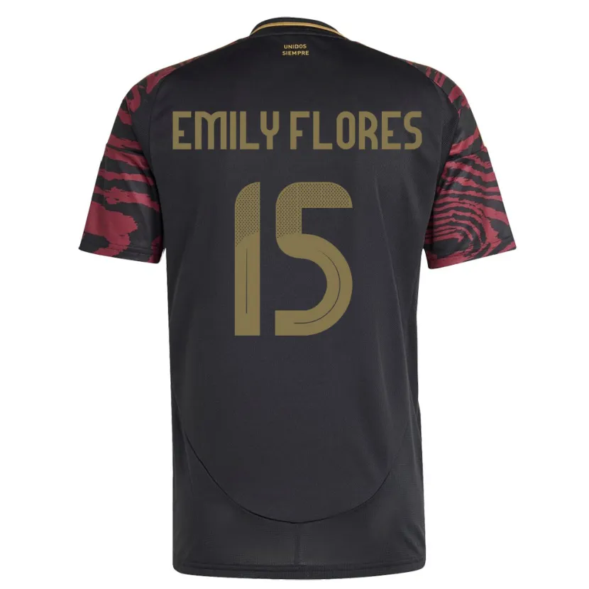 Danxen Niño Camiseta Perú Emily Flores #15 Negro 2ª Equipación 24-26 La Camisa México