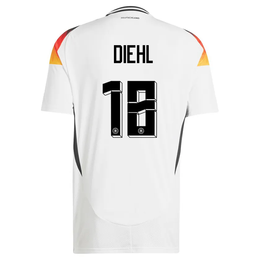 Danxen Hombre Camiseta Alemania Justin Diehl #18 Blanco 1ª Equipación 24-26 La Camisa México
