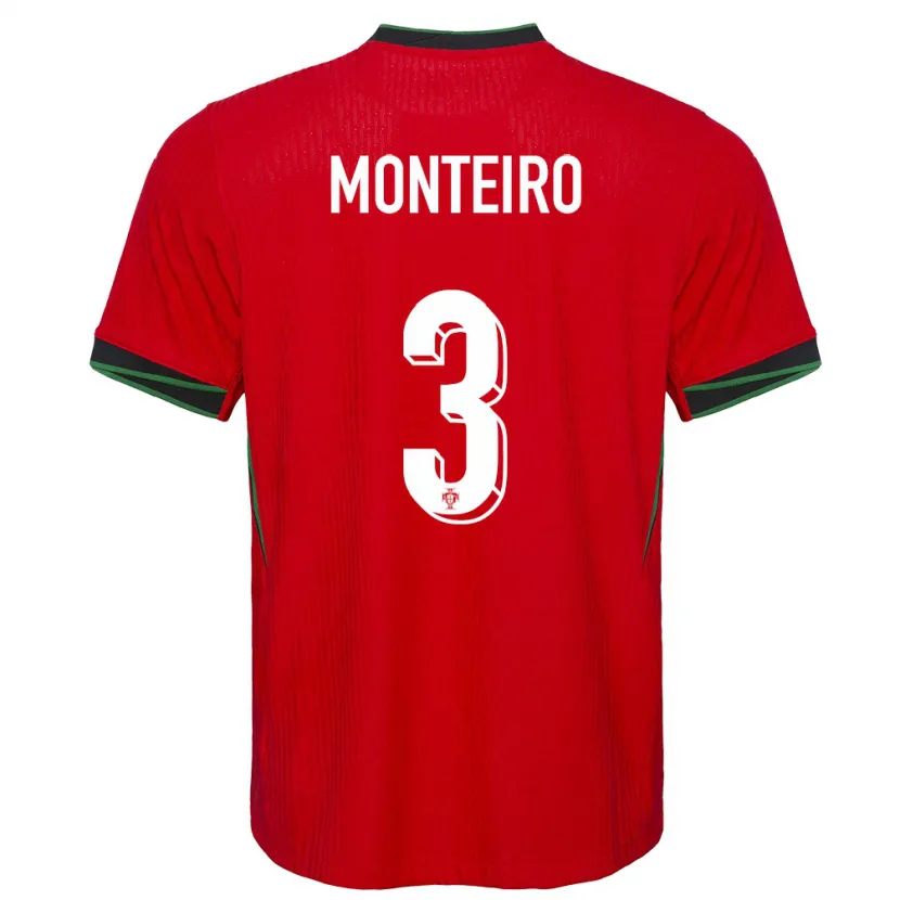 Danxen Hombre Camiseta Portugal Diogo Monteiro #3 Rojo 1ª Equipación 24-26 La Camisa México