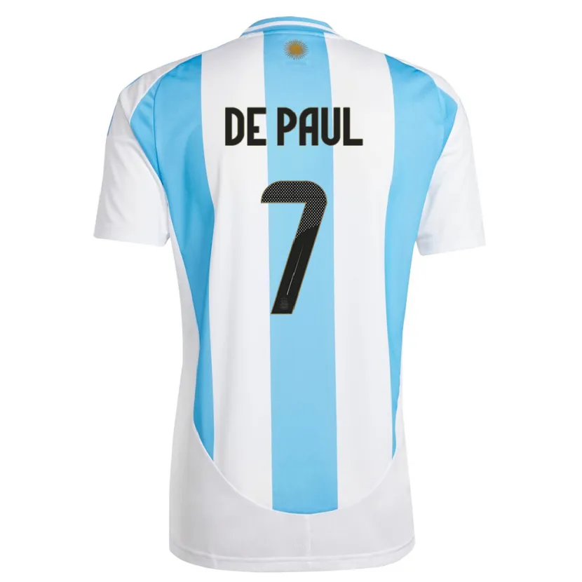 Danxen Hombre Camiseta Argentina Rodrigo De Paul #7 Blanco Azul 1ª Equipación 24-26 La Camisa México
