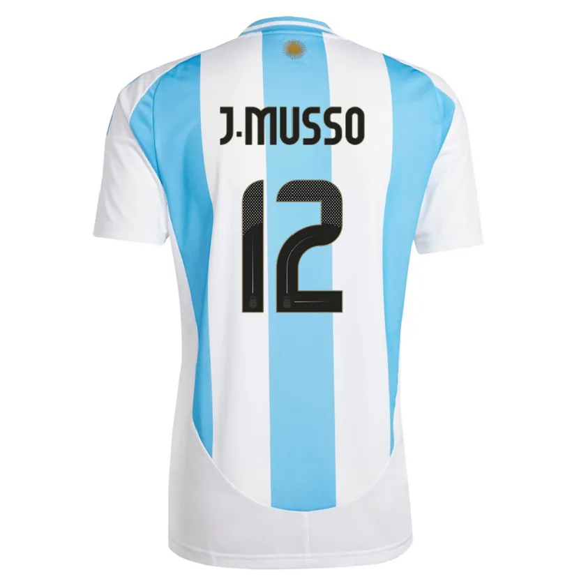 Danxen Hombre Camiseta Argentina Juan Musso #12 Blanco Azul 1ª Equipación 24-26 La Camisa México
