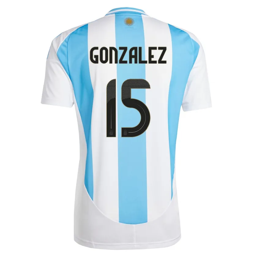 Danxen Hombre Camiseta Argentina Nicolas Gonzalez #15 Blanco Azul 1ª Equipación 24-26 La Camisa México