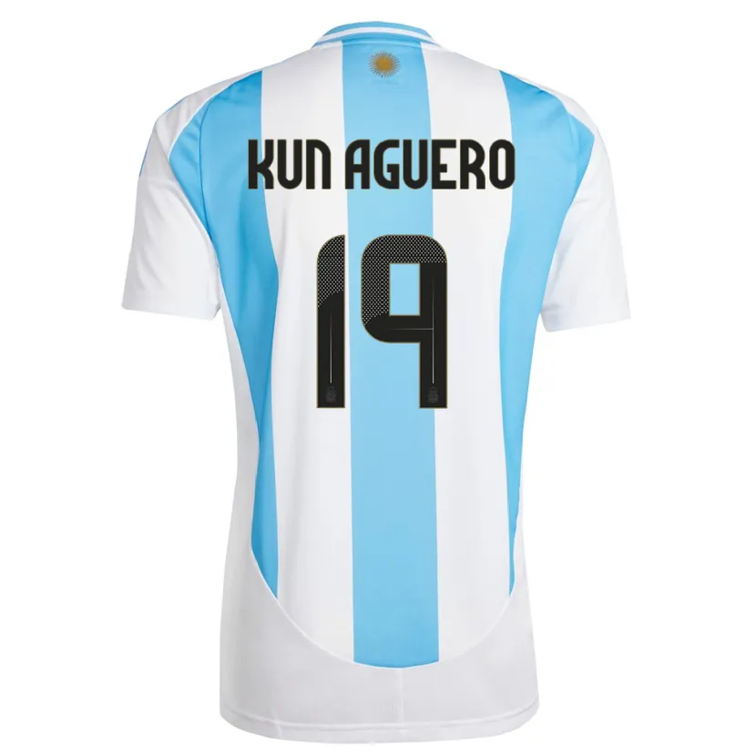 Danxen Hombre Camiseta Argentina Sergio Aguero #19 Blanco Azul 1ª Equipación 24-26 La Camisa México