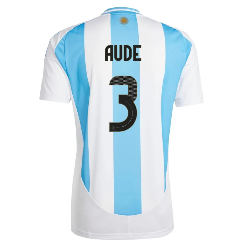 Danxen Hombre Camiseta Argentina Julian Aude #3 Blanco Azul 1ª Equipación 24-26 La Camisa México