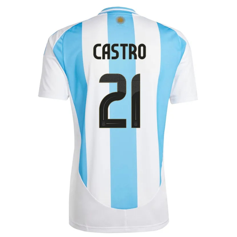 Danxen Hombre Camiseta Argentina Santiago Castro #21 Blanco Azul 1ª Equipación 24-26 La Camisa México