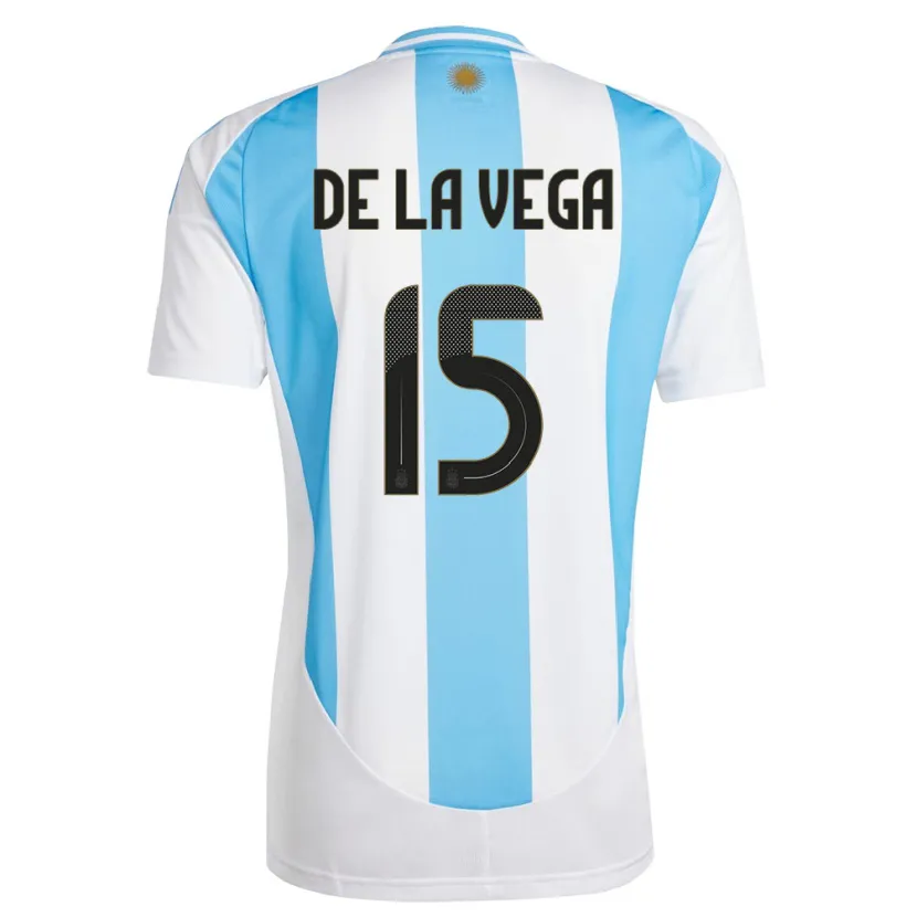 Danxen Hombre Camiseta Argentina Pedro De La Vega #15 Blanco Azul 1ª Equipación 24-26 La Camisa México