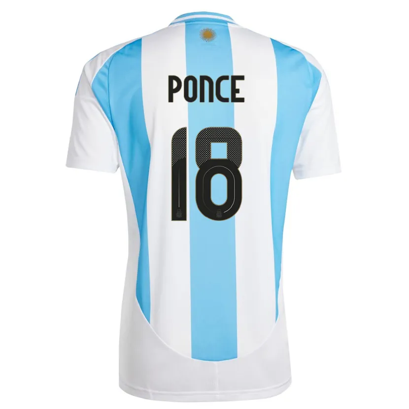 Danxen Hombre Camiseta Argentina Ezequiel Ponce #18 Blanco Azul 1ª Equipación 24-26 La Camisa México