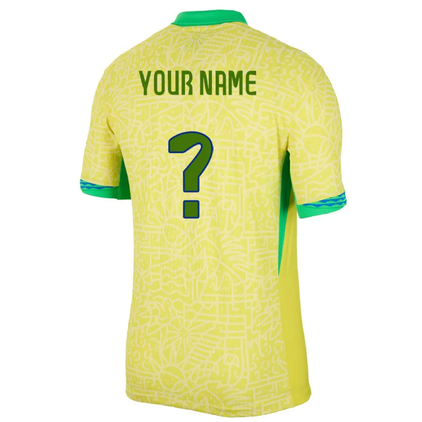 Danxen Hombre Camiseta Brasil Su Nombre #0 Amarillo 1ª Equipación 24-26 La Camisa México
