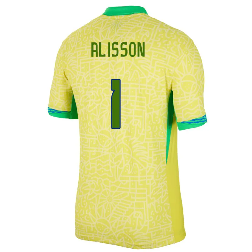 Danxen Hombre Camiseta Brasil Alisson #1 Amarillo 1ª Equipación 24-26 La Camisa México