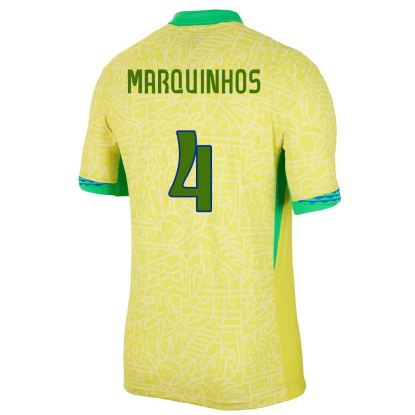 Danxen Hombre Camiseta Brasil Marquinhos #4 Amarillo 1ª Equipación 24-26 La Camisa México