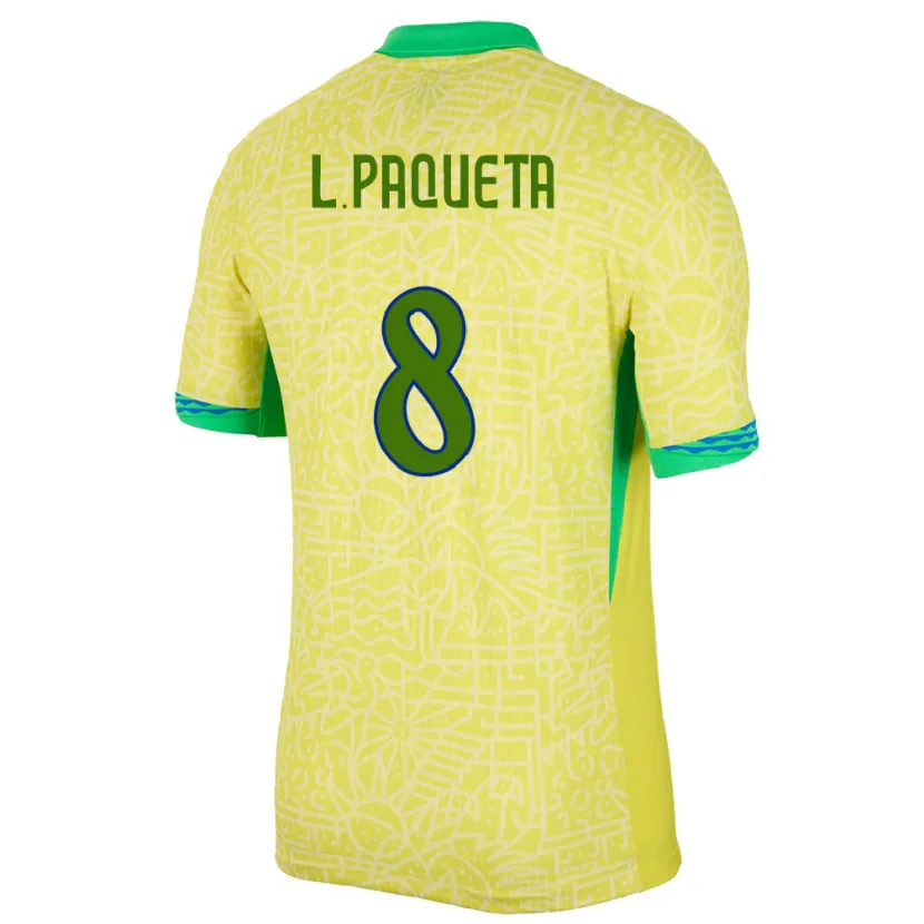 Danxen Hombre Camiseta Brasil Lucas Paqueta #8 Amarillo 1ª Equipación 24-26 La Camisa México