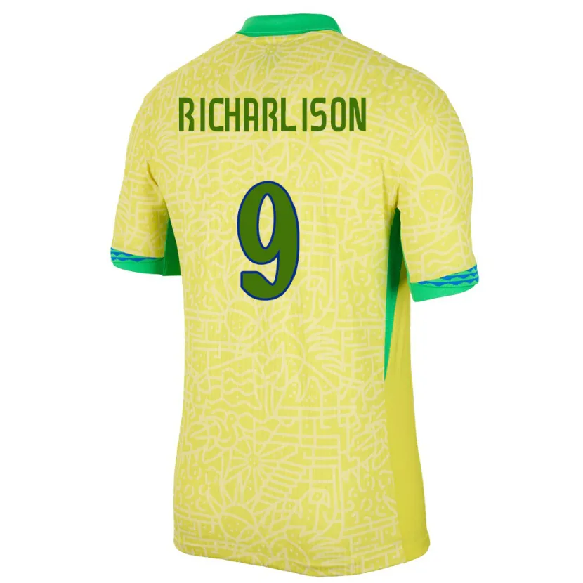 Danxen Hombre Camiseta Brasil Richarlison #9 Amarillo 1ª Equipación 24-26 La Camisa México