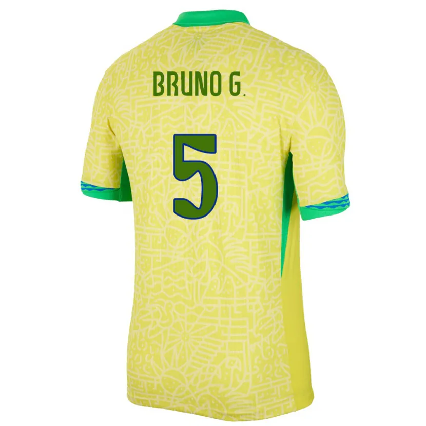 Danxen Hombre Camiseta Brasil Bruno Guimaraes #5 Amarillo 1ª Equipación 24-26 La Camisa México