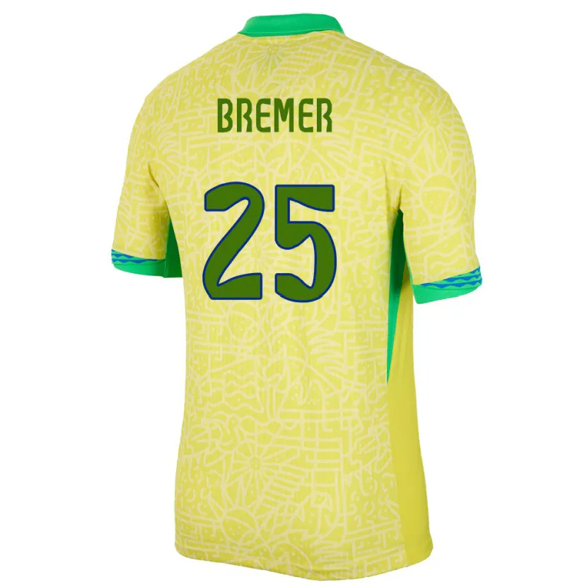 Danxen Hombre Camiseta Brasil Bremer #25 Amarillo 1ª Equipación 24-26 La Camisa México