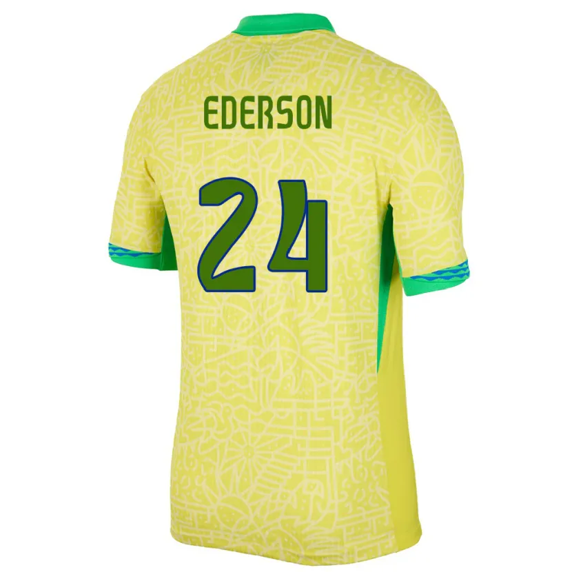 Danxen Hombre Camiseta Brasil Ederson #24 Amarillo 1ª Equipación 24-26 La Camisa México