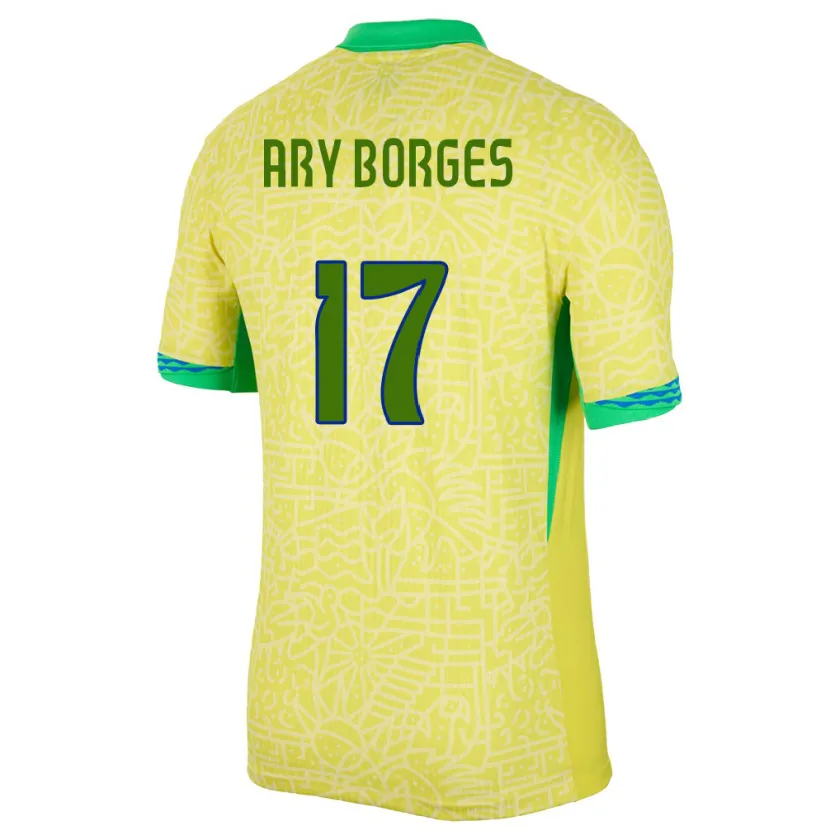 Danxen Hombre Camiseta Brasil Ary Borges #17 Amarillo 1ª Equipación 24-26 La Camisa México
