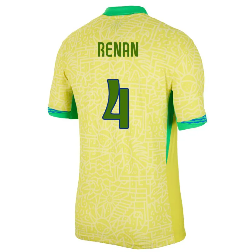 Danxen Hombre Camiseta Brasil Robert Renan #4 Amarillo 1ª Equipación 24-26 La Camisa México