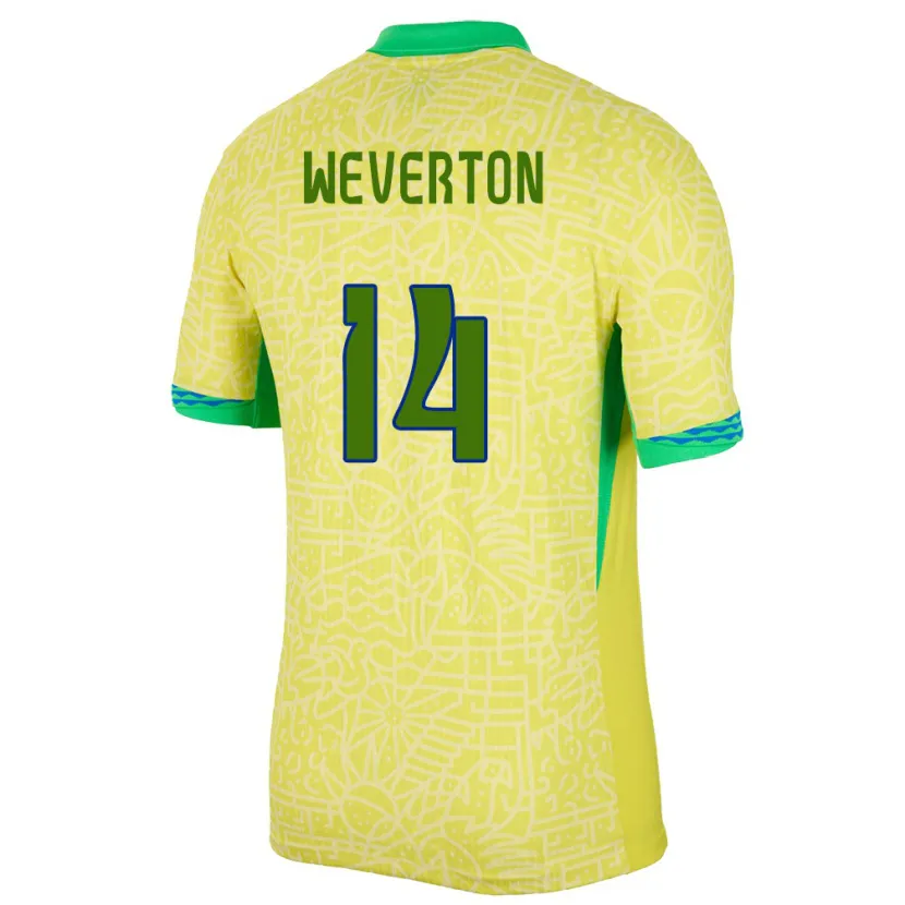 Danxen Hombre Camiseta Brasil Weverton #14 Amarillo 1ª Equipación 24-26 La Camisa México