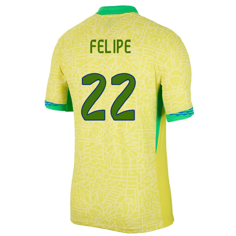 Danxen Hombre Camiseta Brasil Cayo Felipe #22 Amarillo 1ª Equipación 24-26 La Camisa México