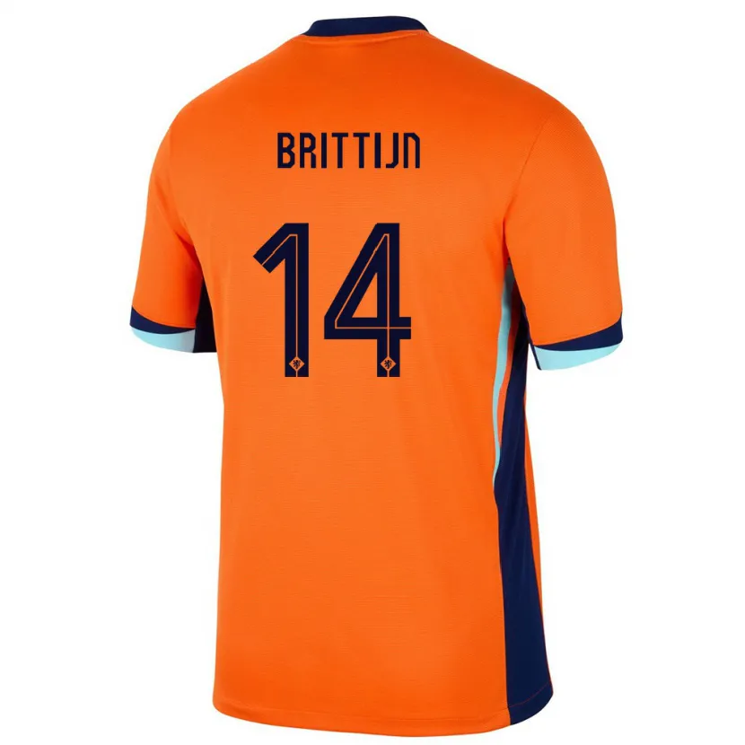 Danxen Hombre Camiseta Países Bajos Philip Brittijn #14 Naranja 1ª Equipación 24-26 La Camisa México
