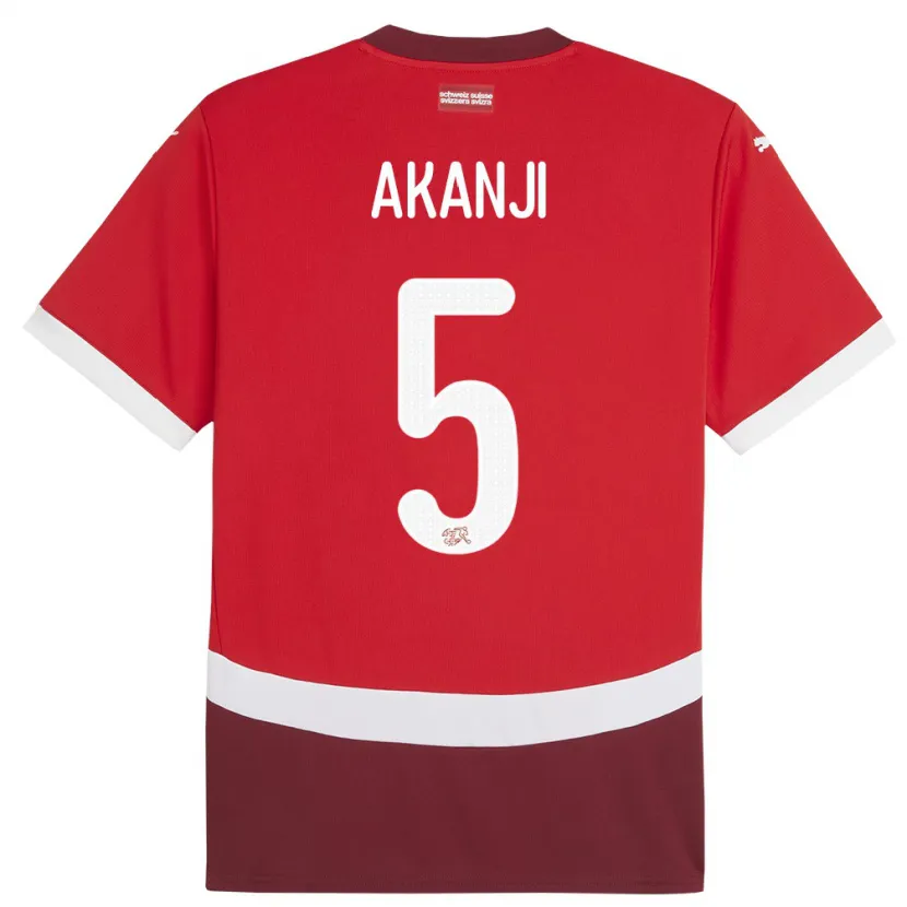 Danxen Hombre Camiseta Suiza Manuel Akanji #5 Rojo 1ª Equipación 24-26 La Camisa México