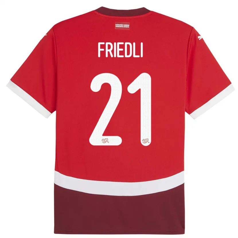 Danxen Hombre Camiseta Suiza Seraina Friedli #21 Rojo 1ª Equipación 24-26 La Camisa México