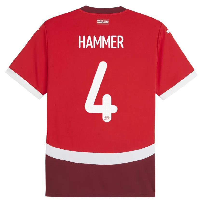 Danxen Hombre Camiseta Suiza Pascal Hammer #4 Rojo 1ª Equipación 24-26 La Camisa México
