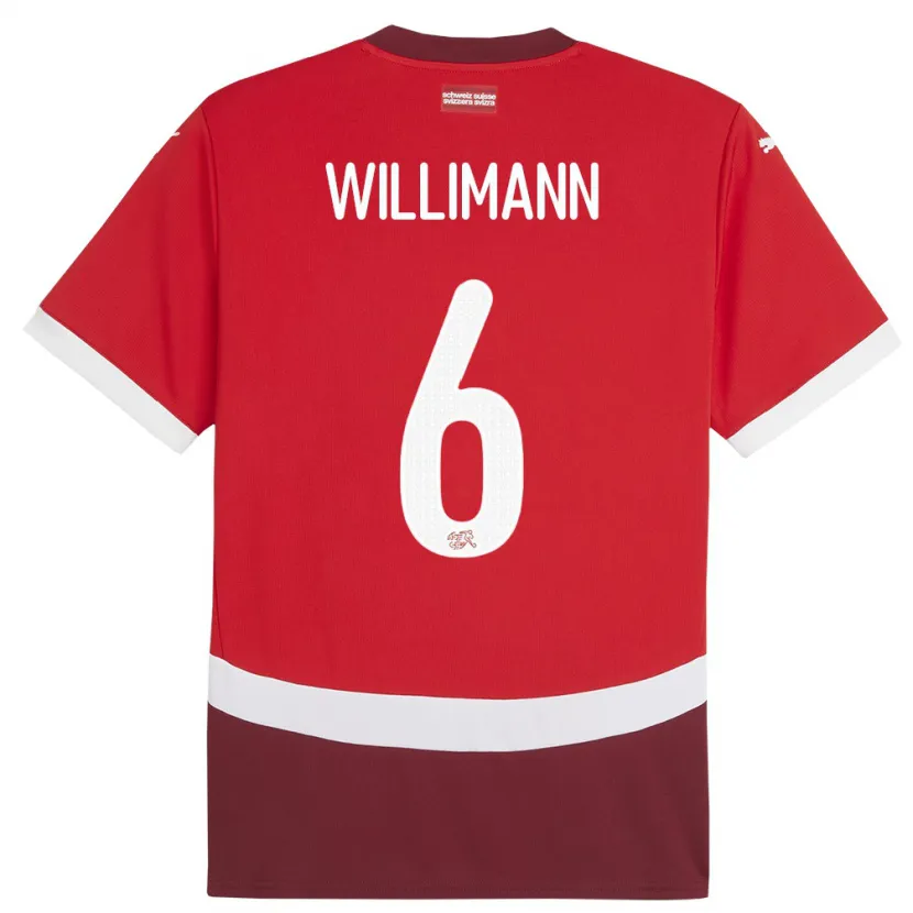 Danxen Hombre Camiseta Suiza Mauricio Willimann #6 Rojo 1ª Equipación 24-26 La Camisa México
