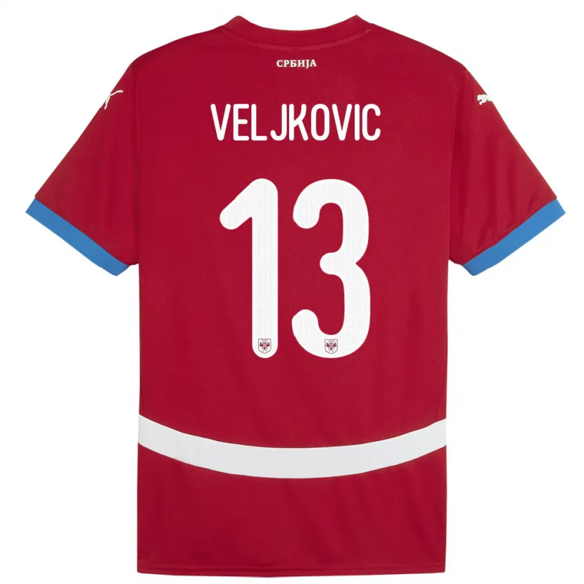 Danxen Hombre Camiseta Serbia Milos Veljkovic #13 Rojo 1ª Equipación 24-26 La Camisa México