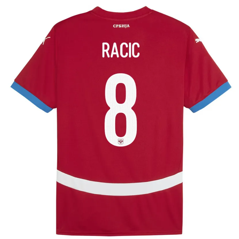 Danxen Hombre Camiseta Serbia Uros Racic #8 Rojo 1ª Equipación 24-26 La Camisa México