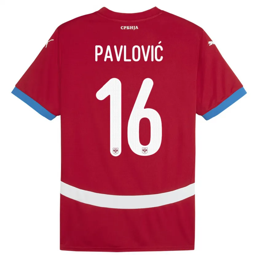 Danxen Hombre Camiseta Serbia Sara Pavlovic #16 Rojo 1ª Equipación 24-26 La Camisa México