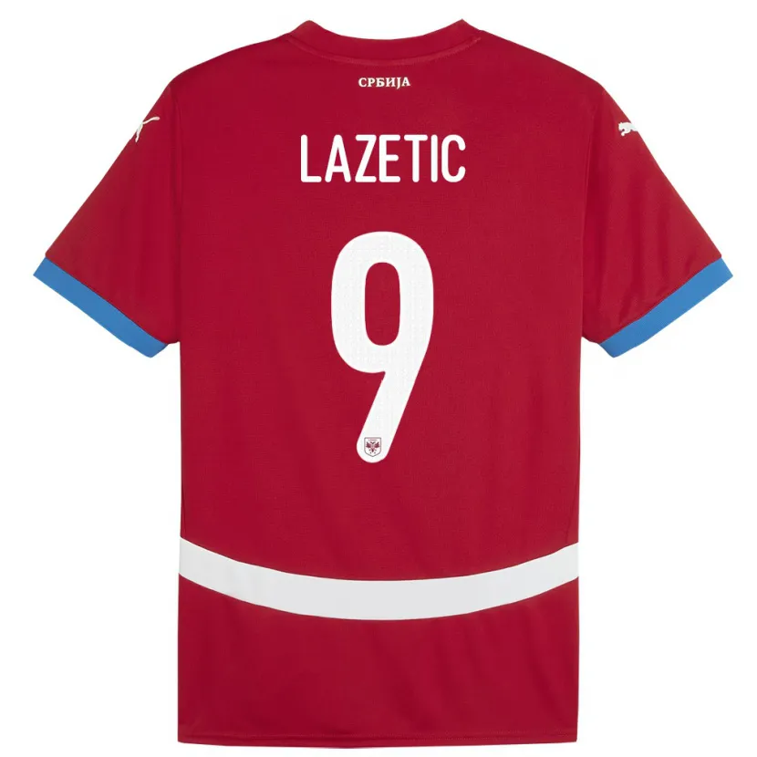 Danxen Hombre Camiseta Serbia Marko Lazetic #9 Rojo 1ª Equipación 24-26 La Camisa México