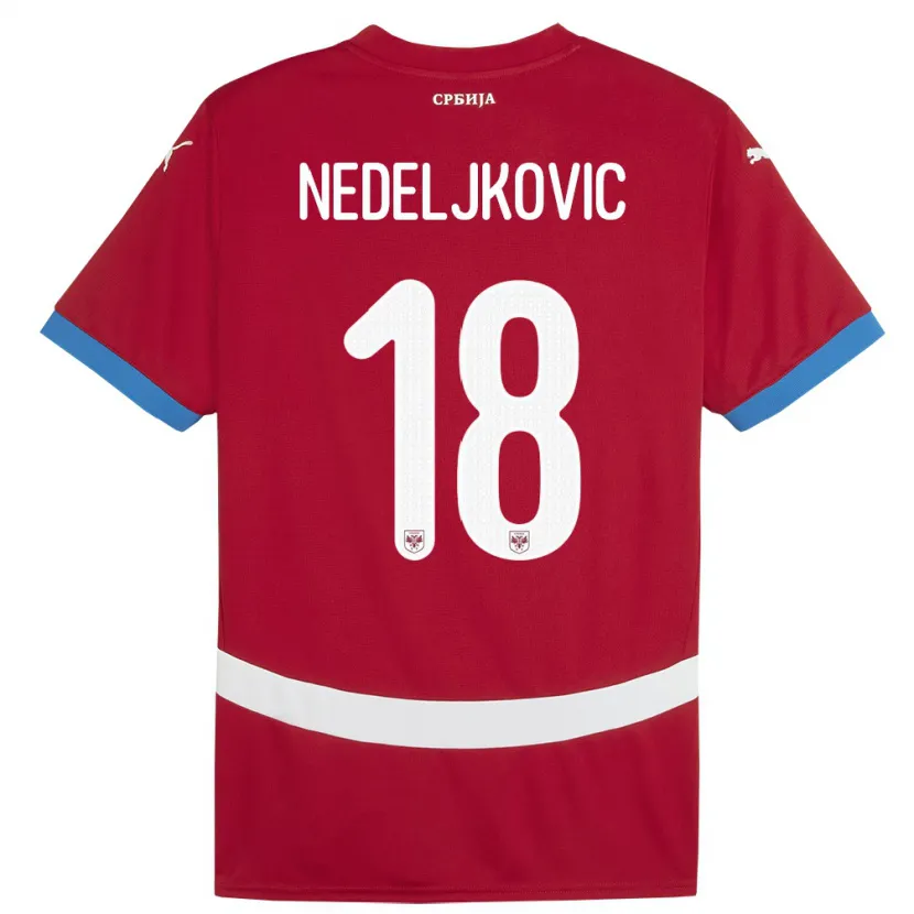 Danxen Hombre Camiseta Serbia Kosta Nedeljkovic #18 Rojo 1ª Equipación 24-26 La Camisa México