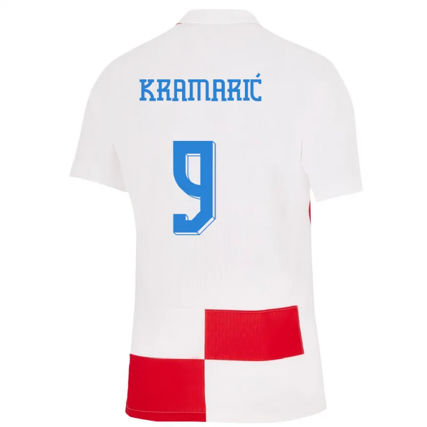 Danxen Hombre Camiseta Croacia Andrej Kramaric #9 Blanco Rojo 1ª Equipación 24-26 La Camisa México