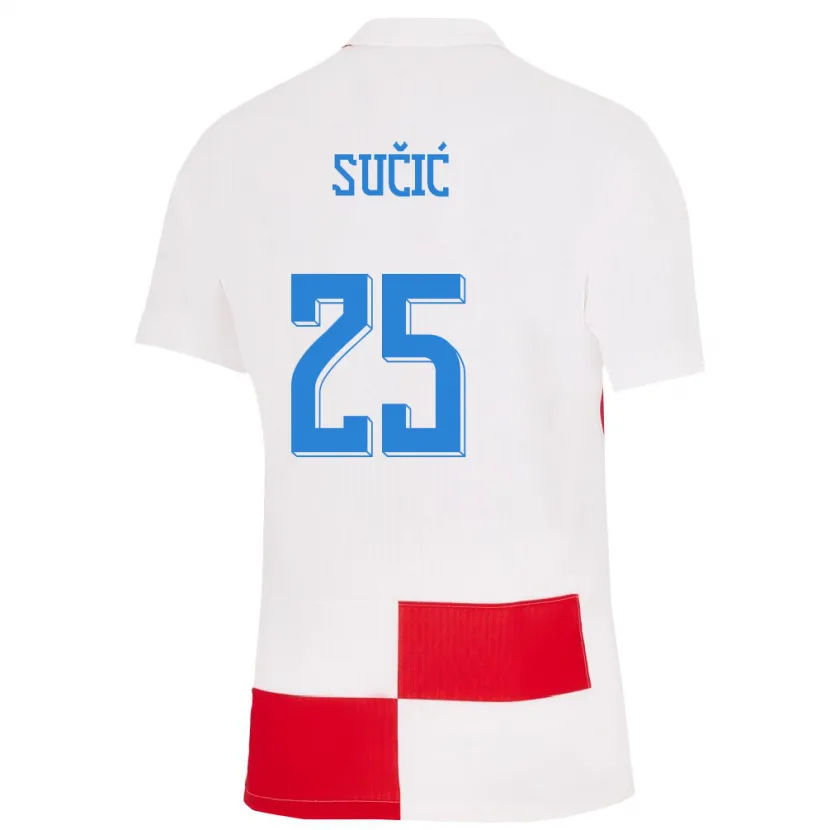 Danxen Hombre Camiseta Croacia Luka Sucic #25 Blanco Rojo 1ª Equipación 24-26 La Camisa México
