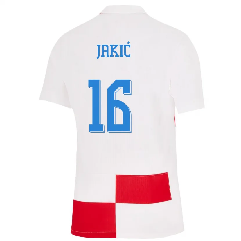 Danxen Hombre Camiseta Croacia Kristijan Jakic #16 Blanco Rojo 1ª Equipación 24-26 La Camisa México