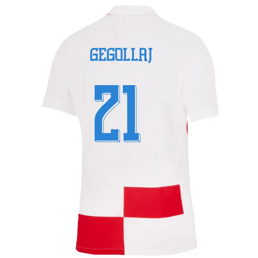Danxen Hombre Camiseta Croacia Fatjesa Gegollaj #21 Blanco Rojo 1ª Equipación 24-26 La Camisa México