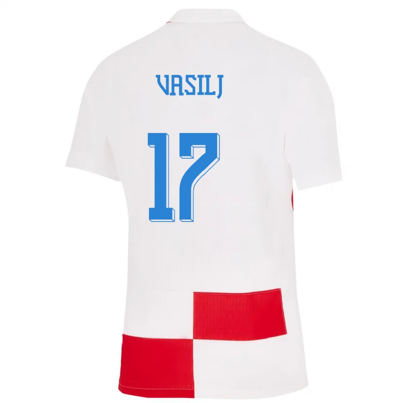 Danxen Hombre Camiseta Croacia Jakov Anton Vasilj #17 Blanco Rojo 1ª Equipación 24-26 La Camisa México