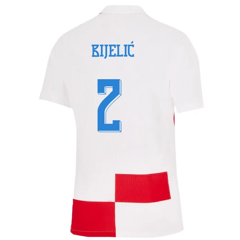 Danxen Hombre Camiseta Croacia Dario Bijelic #2 Blanco Rojo 1ª Equipación 24-26 La Camisa México