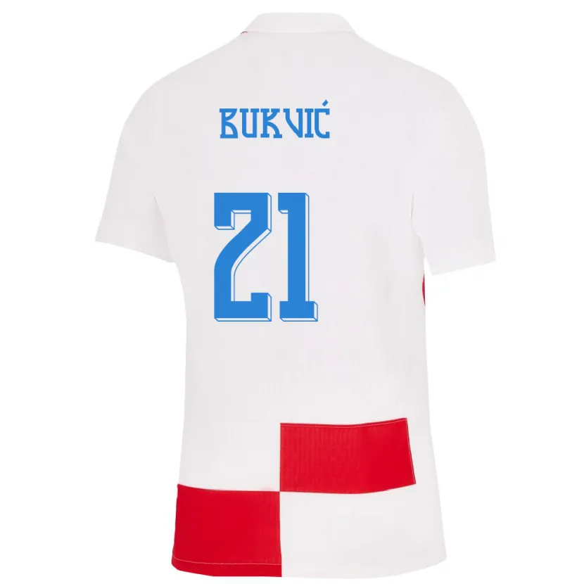Danxen Hombre Camiseta Croacia Domagoj Bukvic #21 Blanco Rojo 1ª Equipación 24-26 La Camisa México
