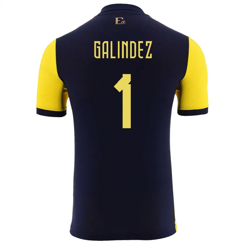 Danxen Hombre Camiseta Ecuador Hernan Galindez #1 Amarillo 1ª Equipación 24-26 La Camisa México