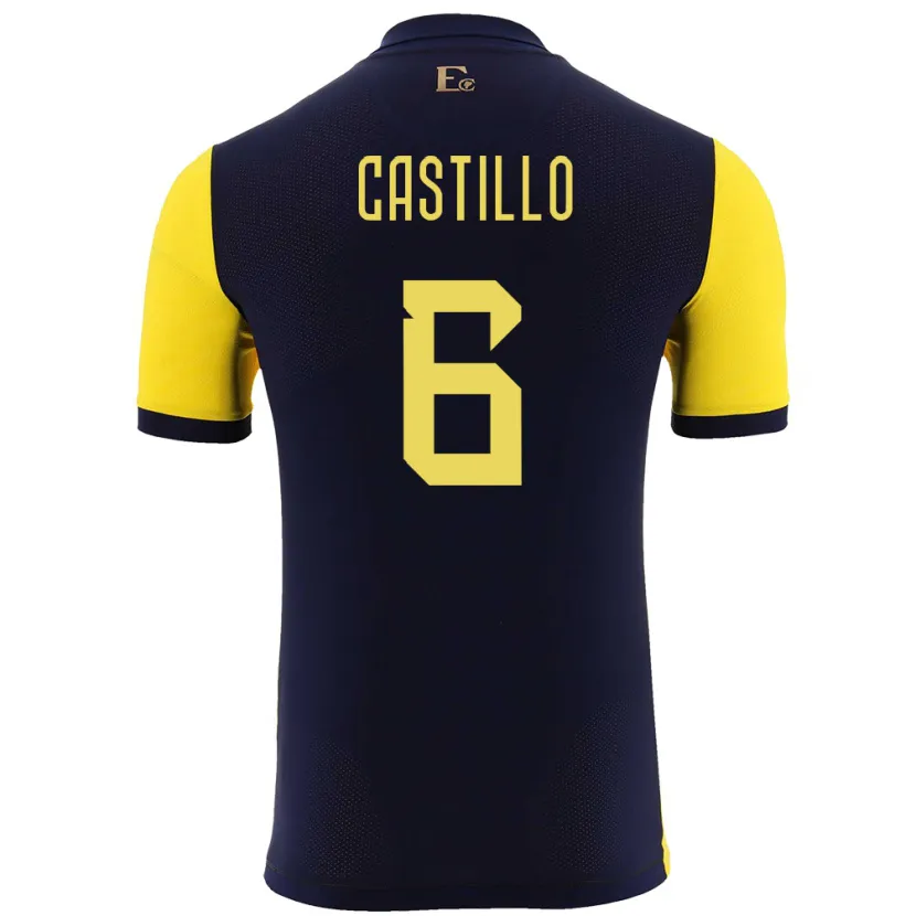 Danxen Hombre Camiseta Ecuador Byron Castillo #6 Amarillo 1ª Equipación 24-26 La Camisa México