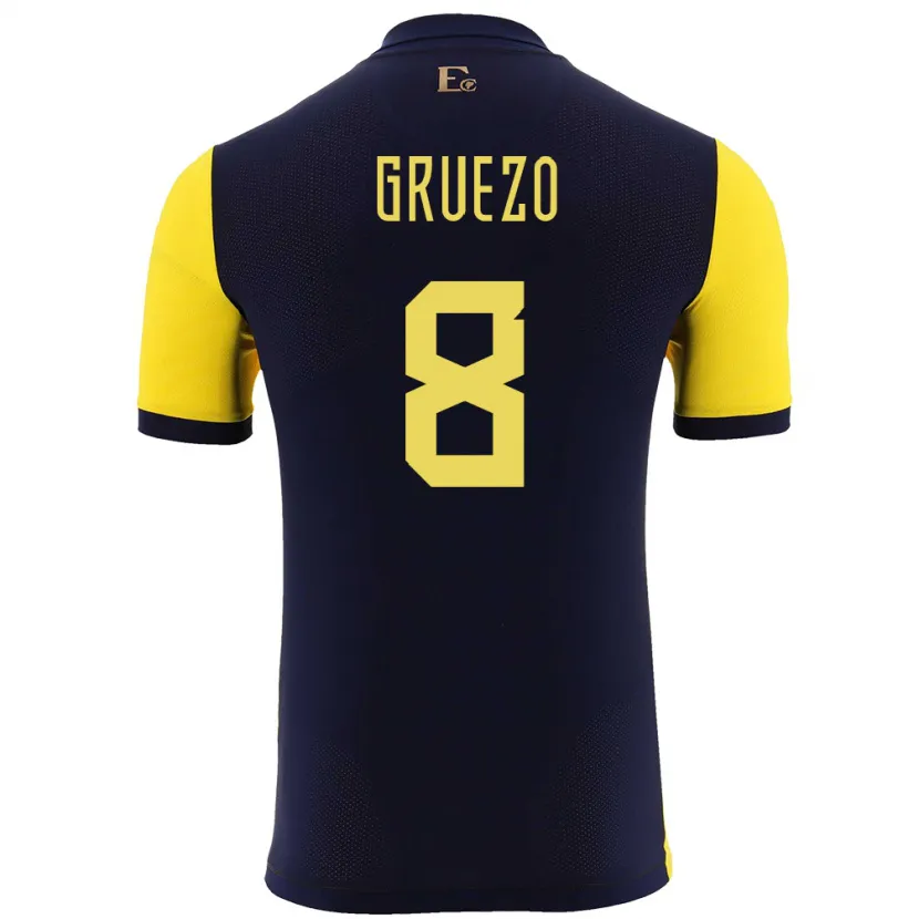 Danxen Hombre Camiseta Ecuador Carlos Gruezo #8 Amarillo 1ª Equipación 24-26 La Camisa México