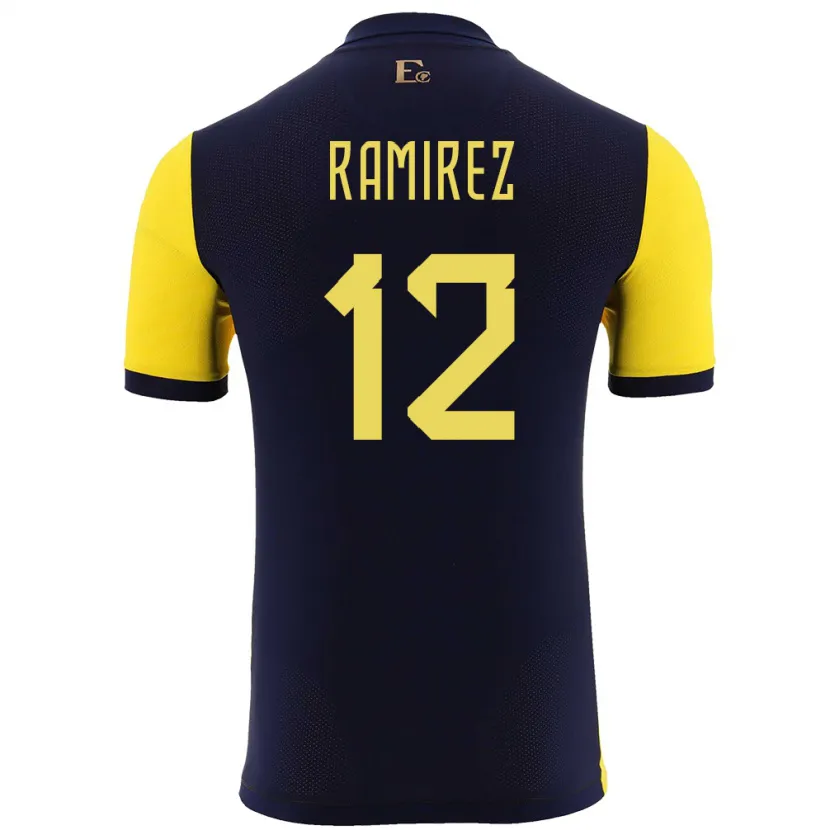 Danxen Hombre Camiseta Ecuador Moises Ramirez #12 Amarillo 1ª Equipación 24-26 La Camisa México