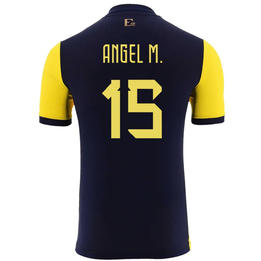 Danxen Hombre Camiseta Ecuador Angel Mena #15 Amarillo 1ª Equipación 24-26 La Camisa México