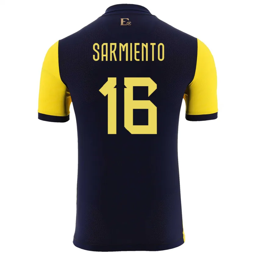 Danxen Hombre Camiseta Ecuador Jeremy Sarmiento #16 Amarillo 1ª Equipación 24-26 La Camisa México