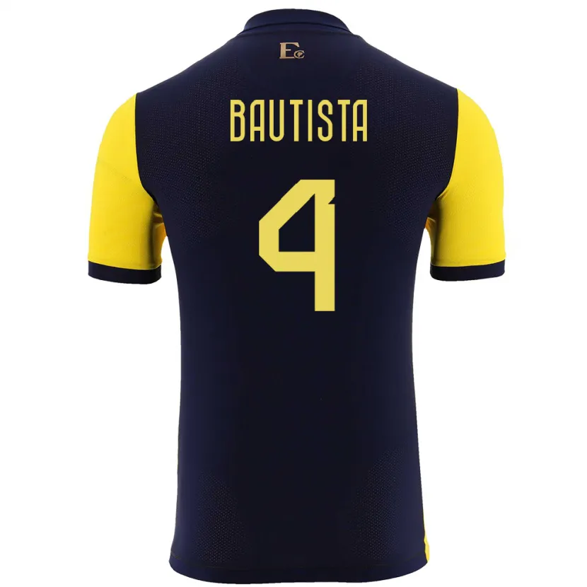 Danxen Hombre Camiseta Ecuador Davis Bautista #4 Amarillo 1ª Equipación 24-26 La Camisa México