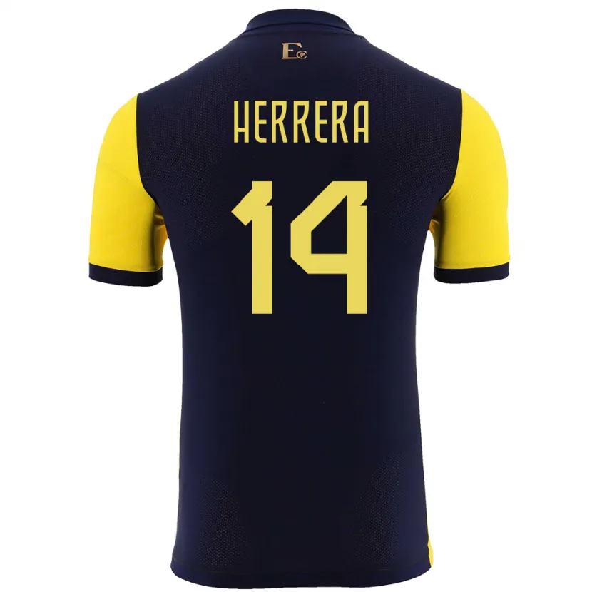 Danxen Hombre Camiseta Ecuador Orlando Herrera #14 Amarillo 1ª Equipación 24-26 La Camisa México