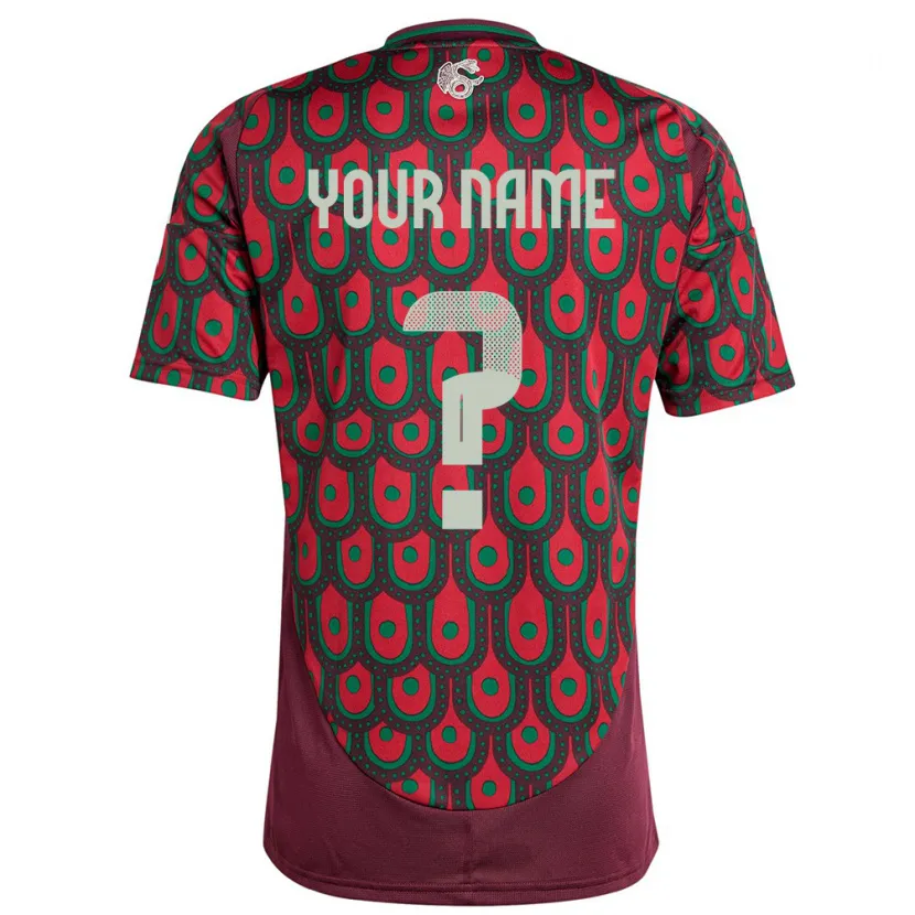 Danxen Hombre Camiseta México Su Nombre #0 Granate 1ª Equipación 24-26 La Camisa México