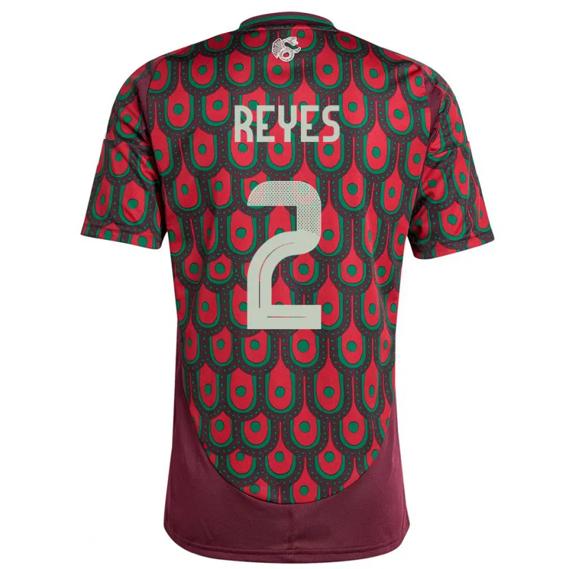 Danxen Hombre Camiseta México Luis Reyes #2 Granate 1ª Equipación 24-26 La Camisa México